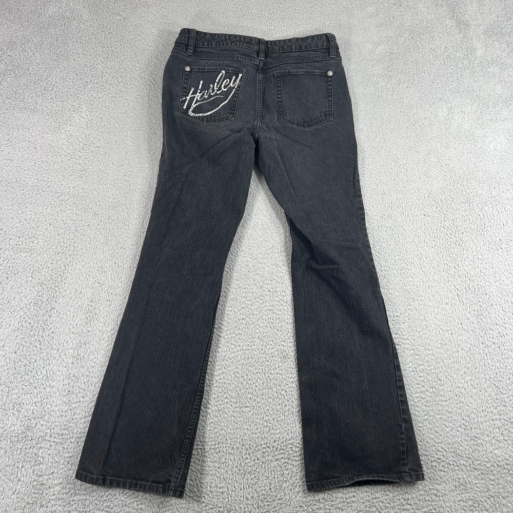 Y2K Harley Davidson Jeans Womens 31"x30 Black Bootcut Stretch Crystal Script - Picture 9 of 12